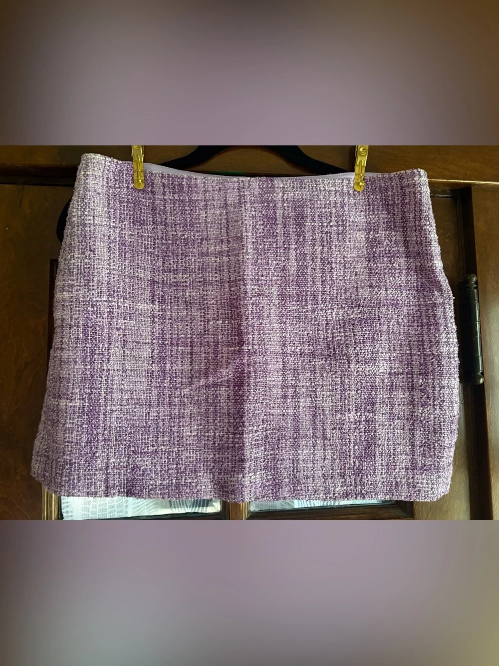 Alice + Olivia Lavender Tweed Purple Woven Gianna Mini Skirt Size 8 Back Zip